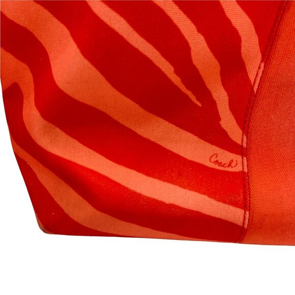 Coach Womens F23283 Orange Tan Canvas Zebra Print Leather Trim Tote Handbag - Picture 7 of 12